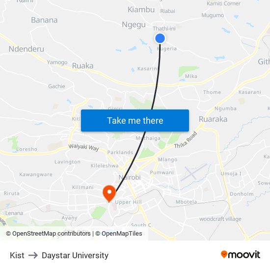 Kist to Daystar University map