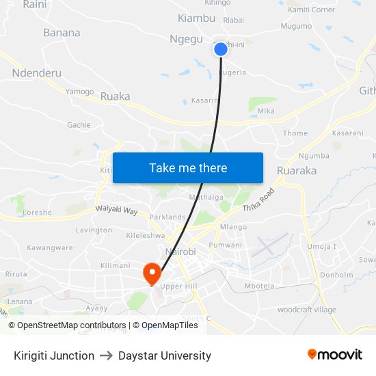 Kirigiti Junction to Daystar University map