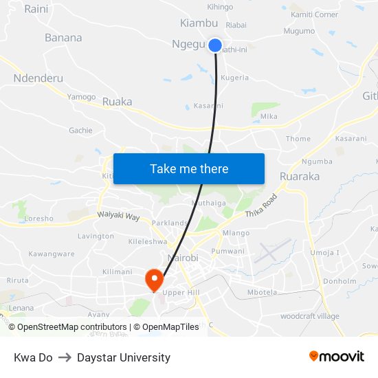 Kwa Do to Daystar University map