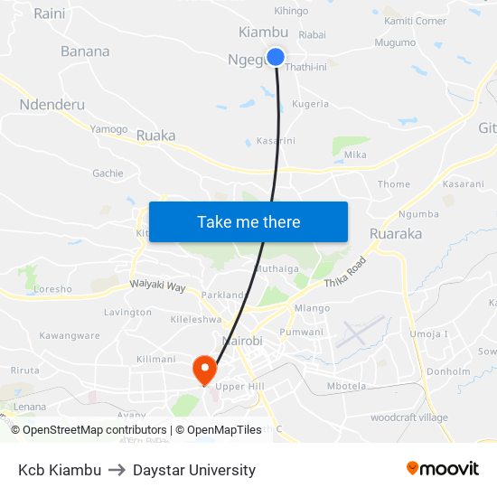 Kcb Kiambu to Daystar University map