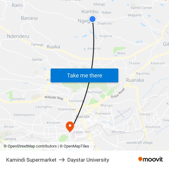 Kamindi Supermarket to Daystar University map