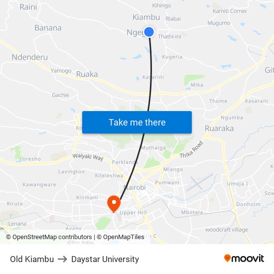 Old Kiambu to Daystar University map