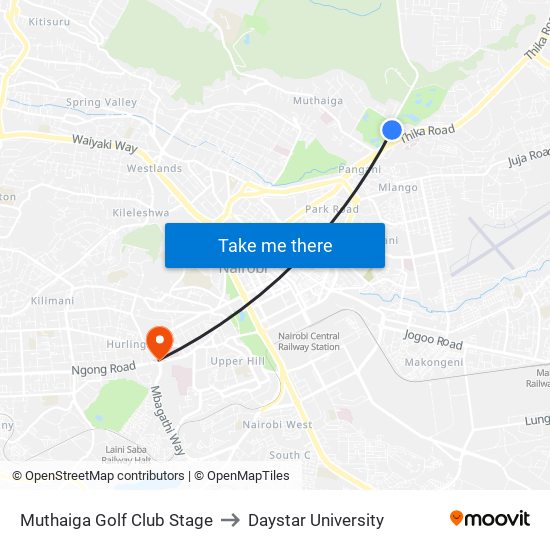 Muthaiga Golf Club Stage to Daystar University map