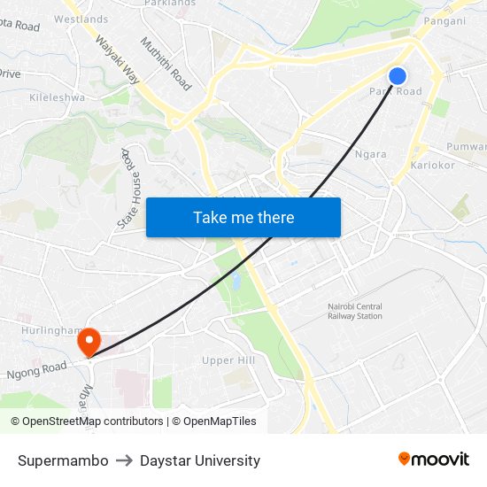 Supermambo to Daystar University map