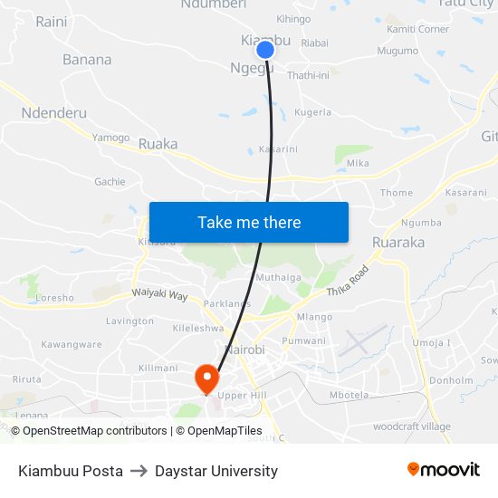 Kiambuu Posta to Daystar University map