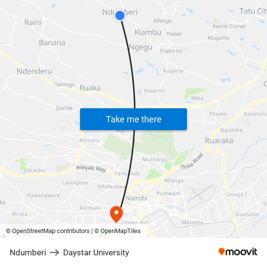 Ndumberi to Daystar University map