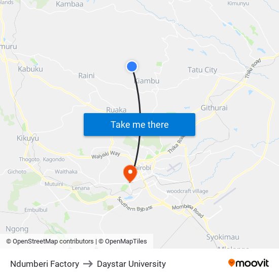 Ndumberi Factory to Daystar University map