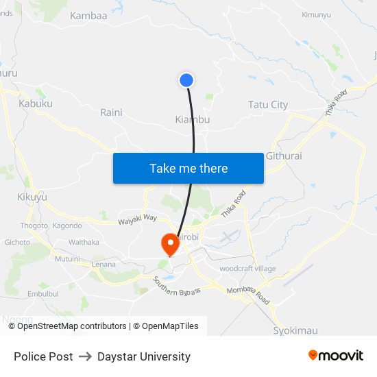 Police Post to Daystar University map