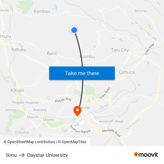 Ikinu to Daystar University map