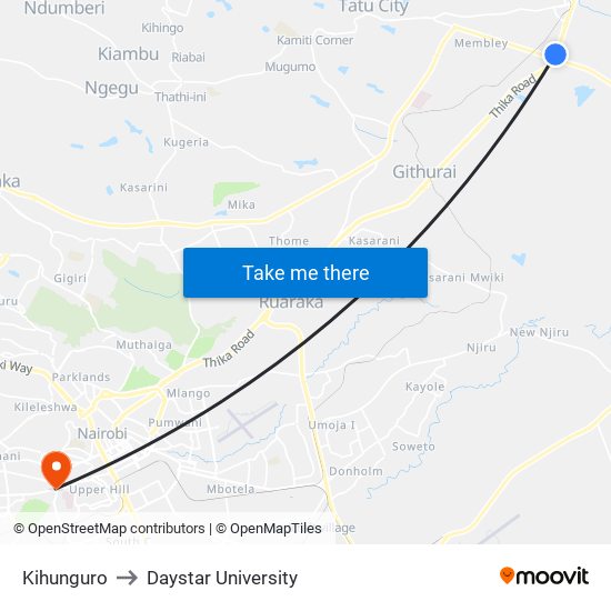 Kihunguro to Daystar University map