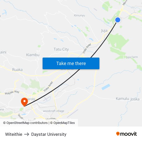 Witeithie to Daystar University map