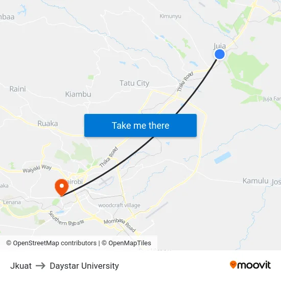 Jkuat to Daystar University map