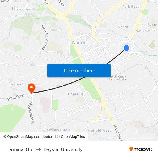 Terminal Otc to Daystar University map