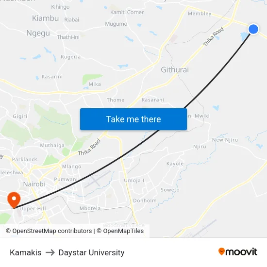Kamakis to Daystar University map