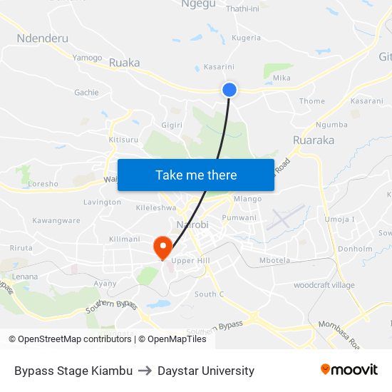 Bypass Stage Kiambu to Daystar University map
