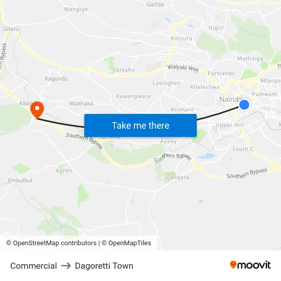 Commercial to Dagoretti Town map