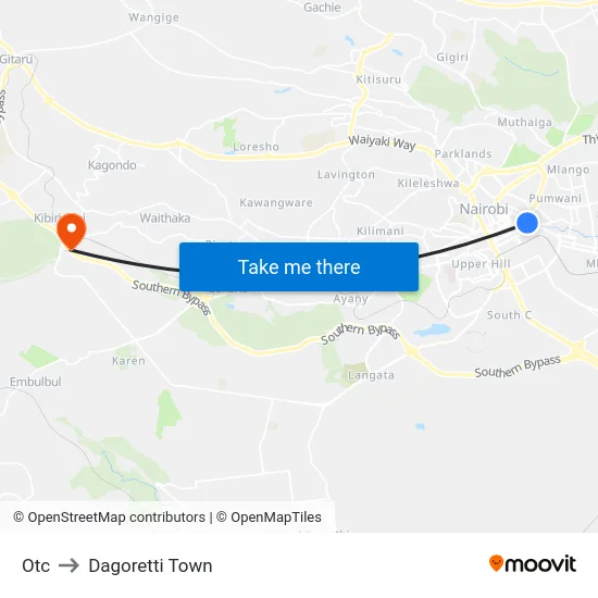 Otc to Dagoretti Town map