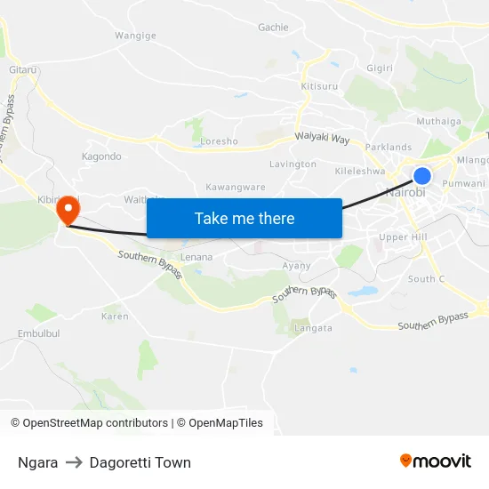 Ngara to Dagoretti Town map