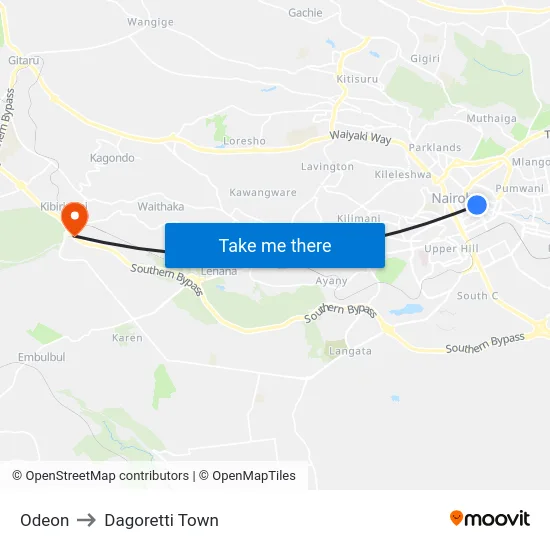 Odeon to Dagoretti Town map