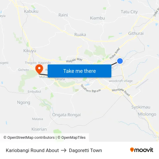 Kariobangi Round About to Dagoretti Town map