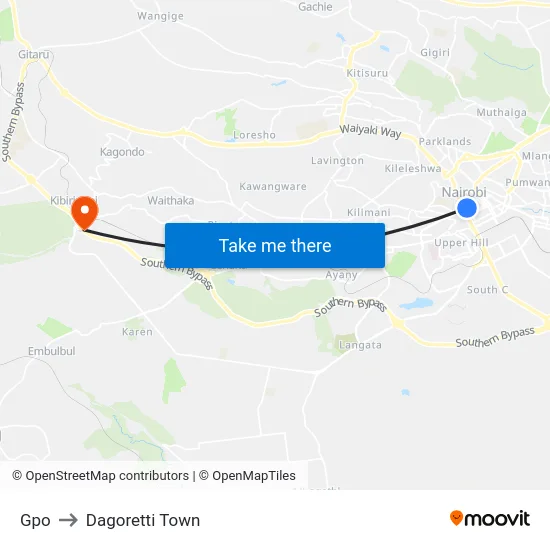 Gpo to Dagoretti Town map
