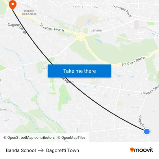 Banda School to Dagoretti Town map