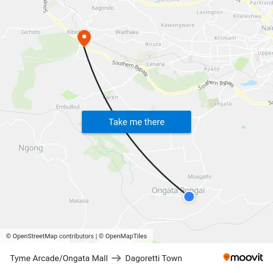 Tyme Arcade/Ongata Mall to Dagoretti Town map