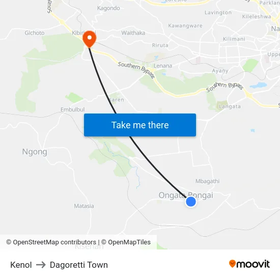 Kenol to Dagoretti Town map
