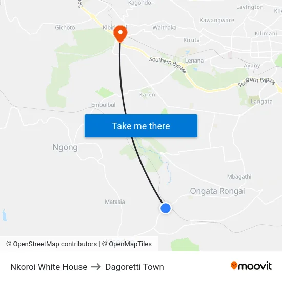Nkoroi White House to Dagoretti Town map