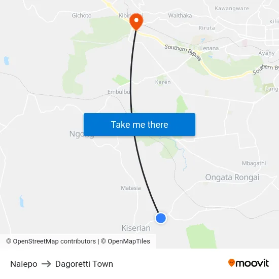 Nalepo to Dagoretti Town map