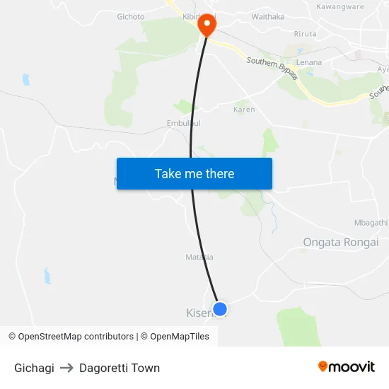 Gichagi to Dagoretti Town map