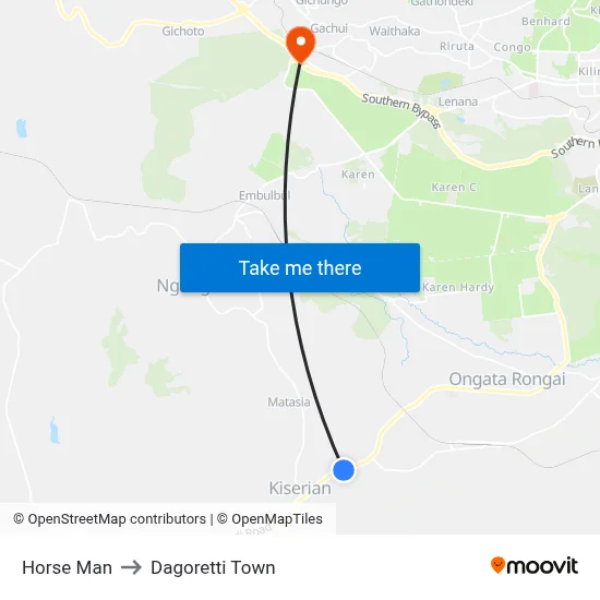 Horse Man to Dagoretti Town map