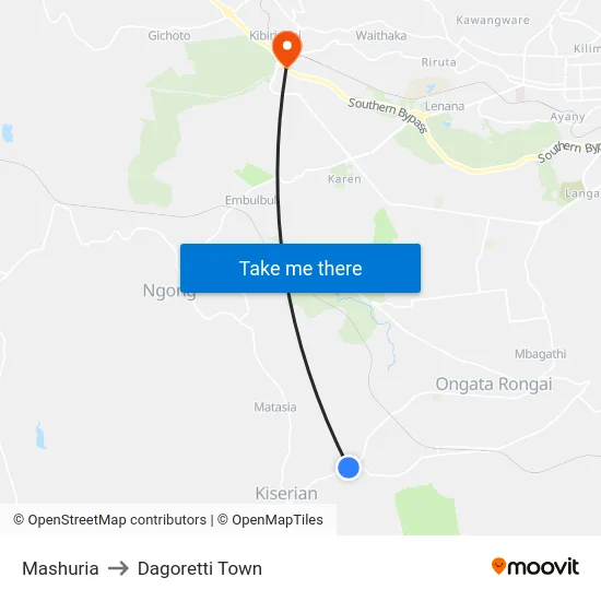 Mashuria to Dagoretti Town map