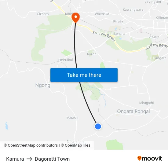 Kamura to Dagoretti Town map
