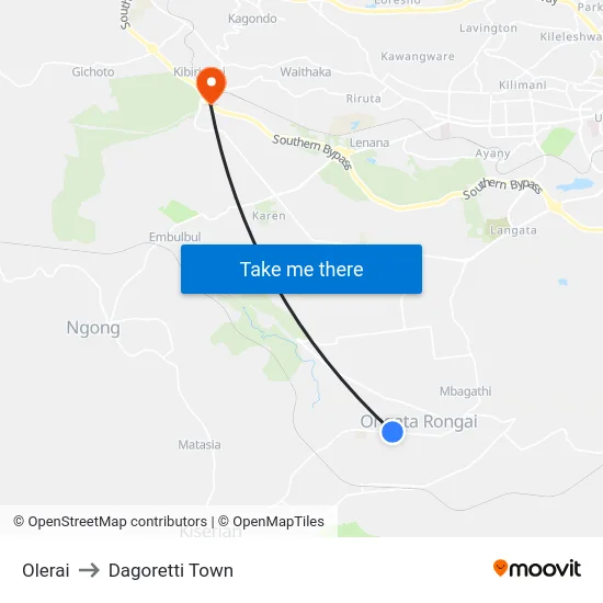 Olerai to Dagoretti Town map