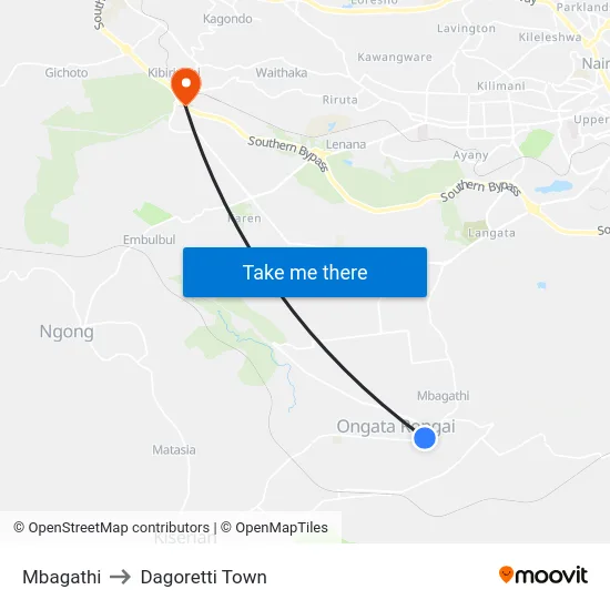 Mbagathi to Dagoretti Town map