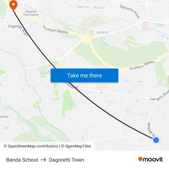 Banda School to Dagoretti Town map