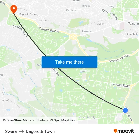 Swara to Dagoretti Town map