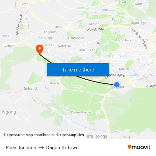 Pcea Junction to Dagoretti Town map