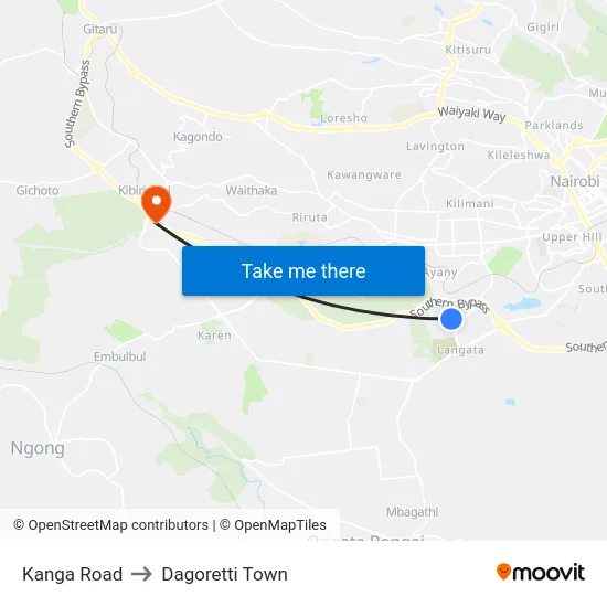 Kanga Road to Dagoretti Town map