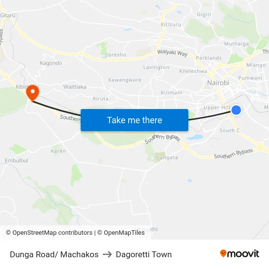 Dunga Road/ Machakos to Dagoretti Town map