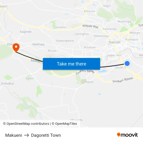 Makueni to Dagoretti Town map