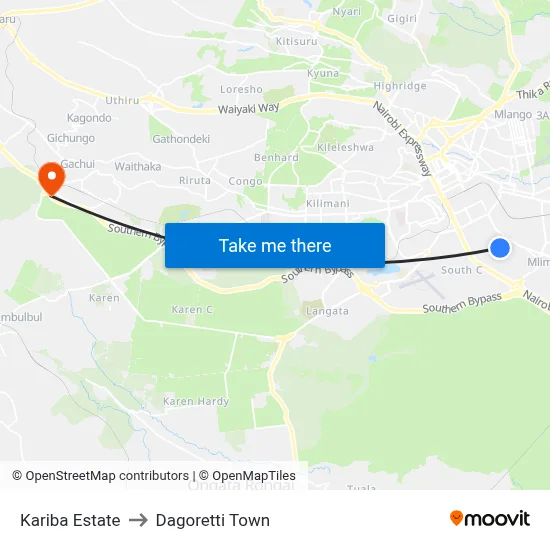 Kariba Estate to Dagoretti Town map