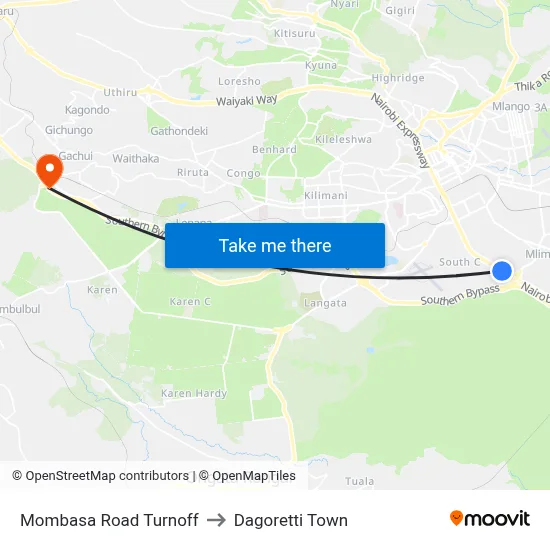 Mombasa Road Turnoff to Dagoretti Town map