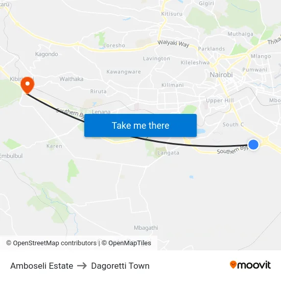 Amboseli Estate to Dagoretti Town map
