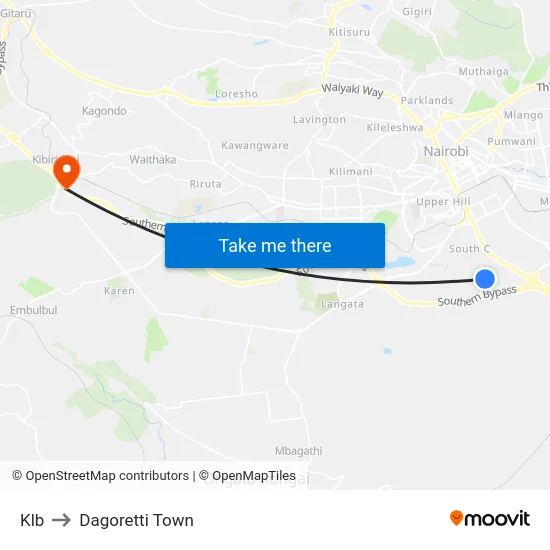 Klb to Dagoretti Town map