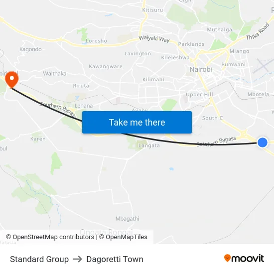 Standard Group to Dagoretti Town map