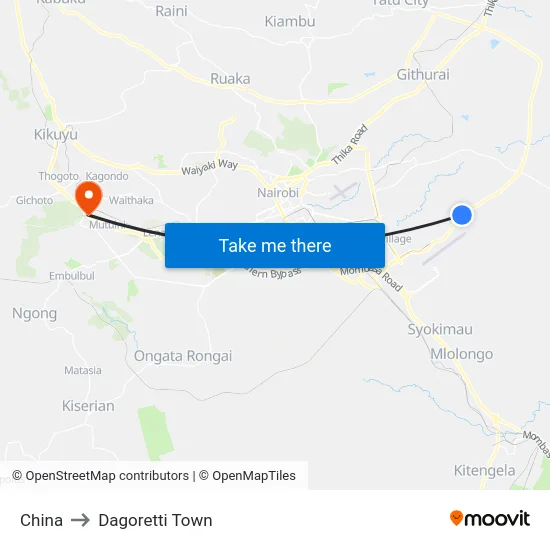 China to Dagoretti Town map