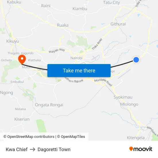 Kwa Chief to Dagoretti Town map
