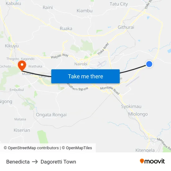 Benedicta to Dagoretti Town map